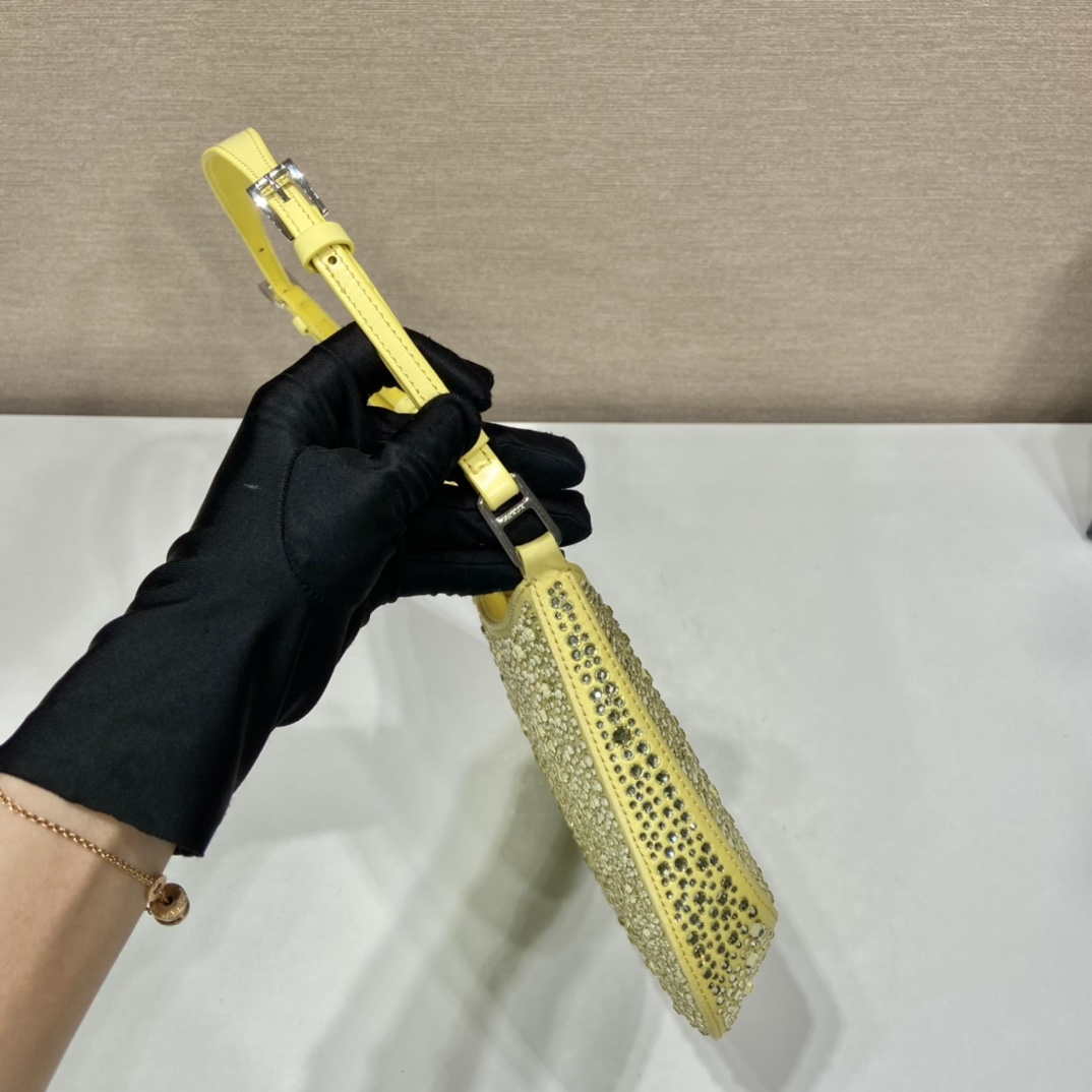 Replica Prada 1BC169 Prada Cleo satin bag with appliqués Yellow