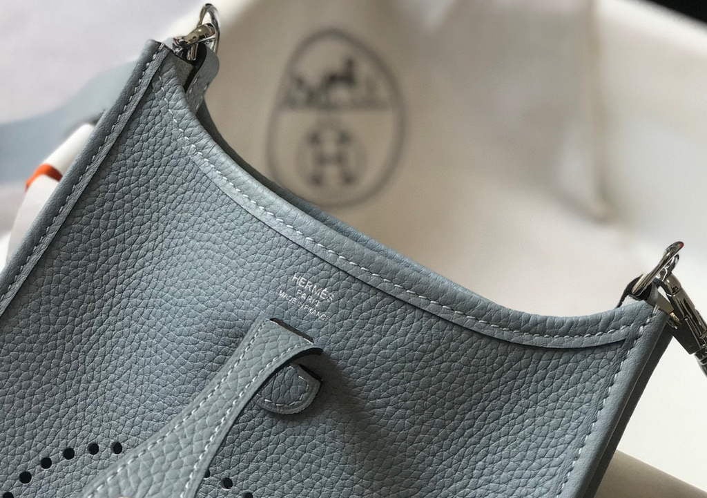 Replica Hermes Evelyne Bag Designer Hermes Mini Crossbody Real Bag 20431 Light Blue