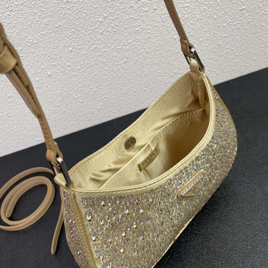 Replica Prada 1BC169 Prada Cleo satin bag with appliqués Gold