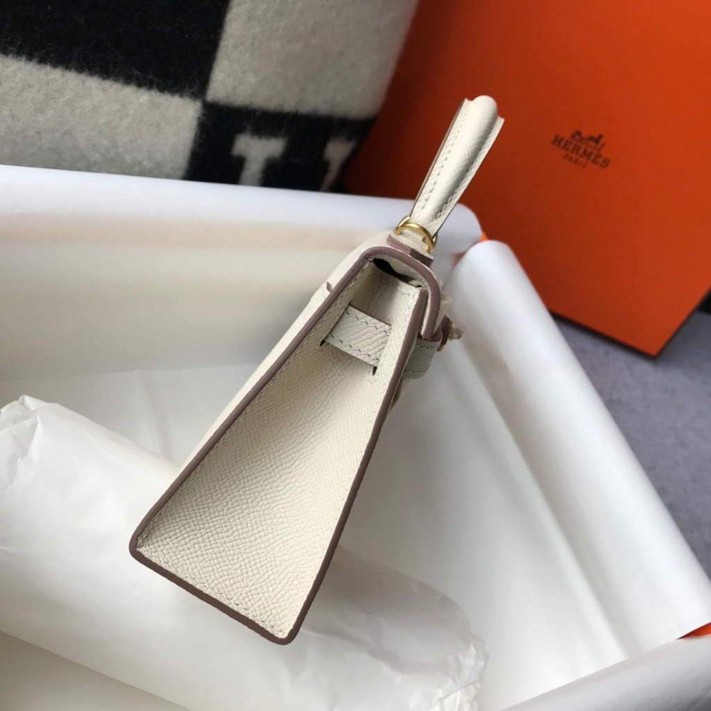 Replica Hermes Kelly Bag Hermes 19CM Epsom Shoulder Mini Bag Beige Gold buckle 20458