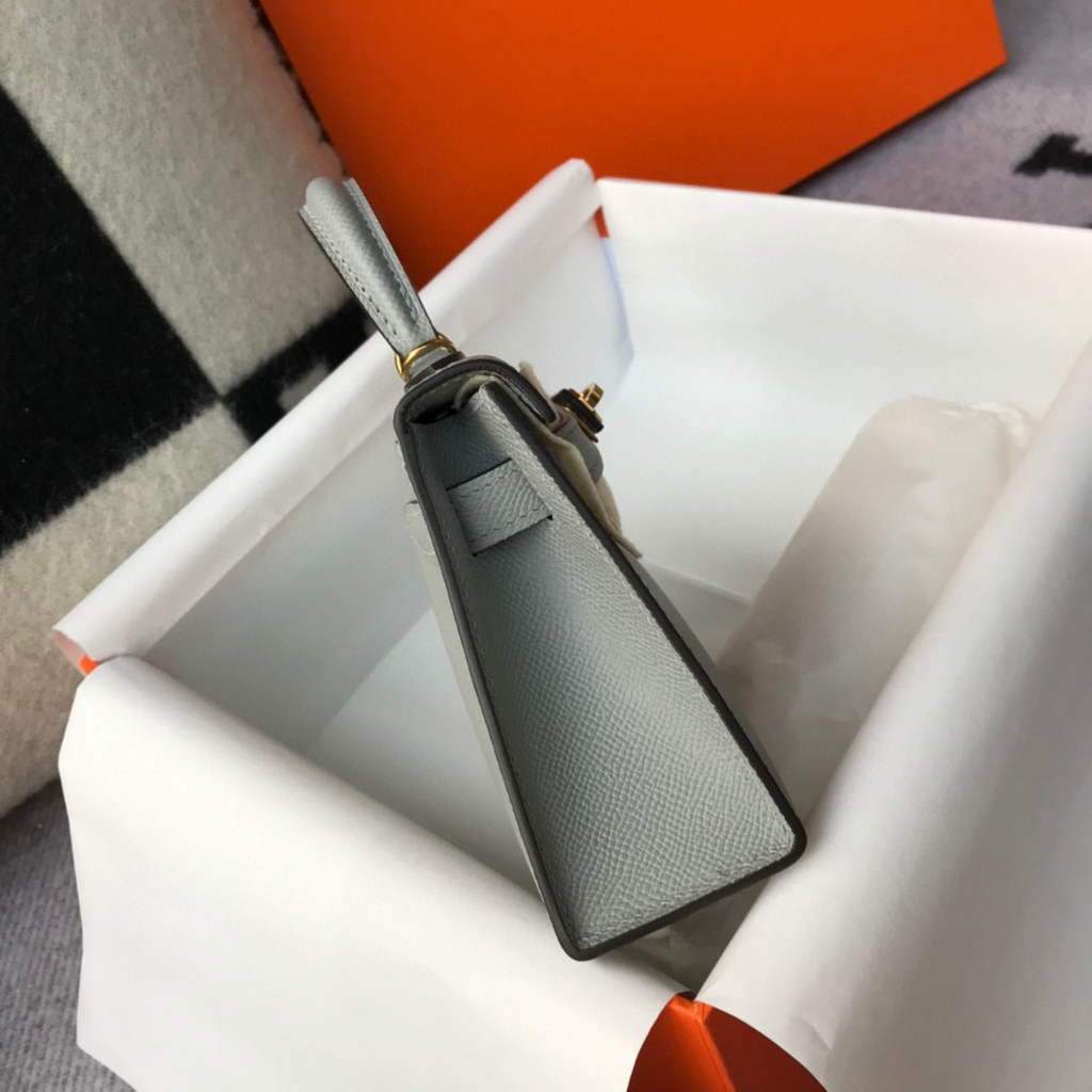 Replica Hermes Kelly Bag Hermes 19CM Epsom Shoulder Mini Bag Light gray 20460
