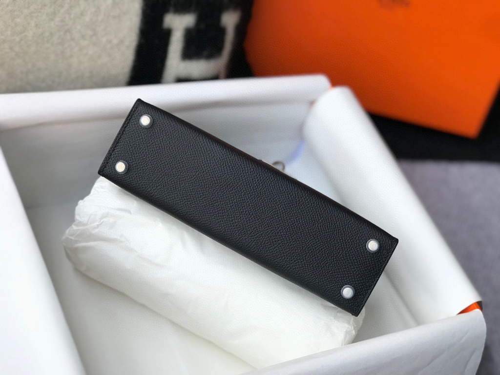 Replica Hermes Kelly Bag Hermes 19CM Epsom Shoulder Mini Bag Black Silver buckle 20456