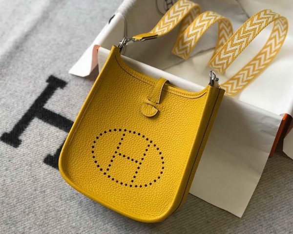 Replica Hermes Evelyne Bag Hermes Mini Crossbody Bag 20408 Silver Buckle Yellow