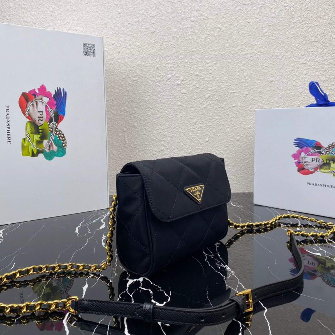 Replica Prada Nylon Vintage Chain rhombus stray Bag 1BD619 Black
