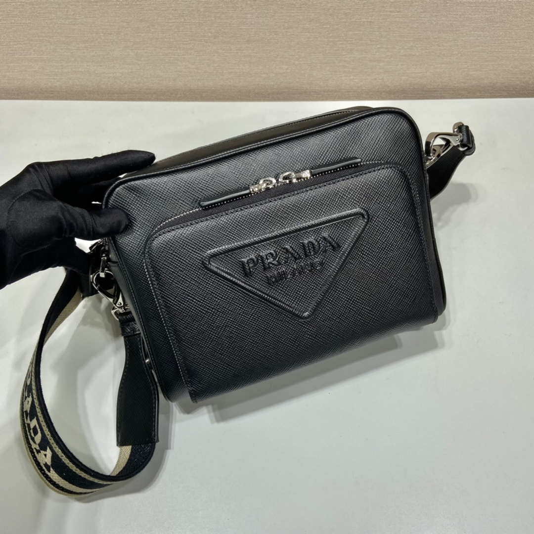 Replica Prada 2VH152 Saffiano leather shoulder bag Black
