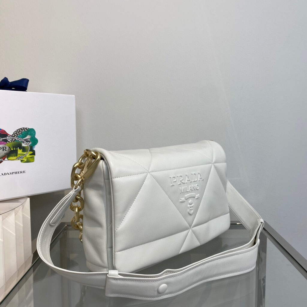 Replica Prada Padded nappa leather shoulder bag 1BD306 Beige