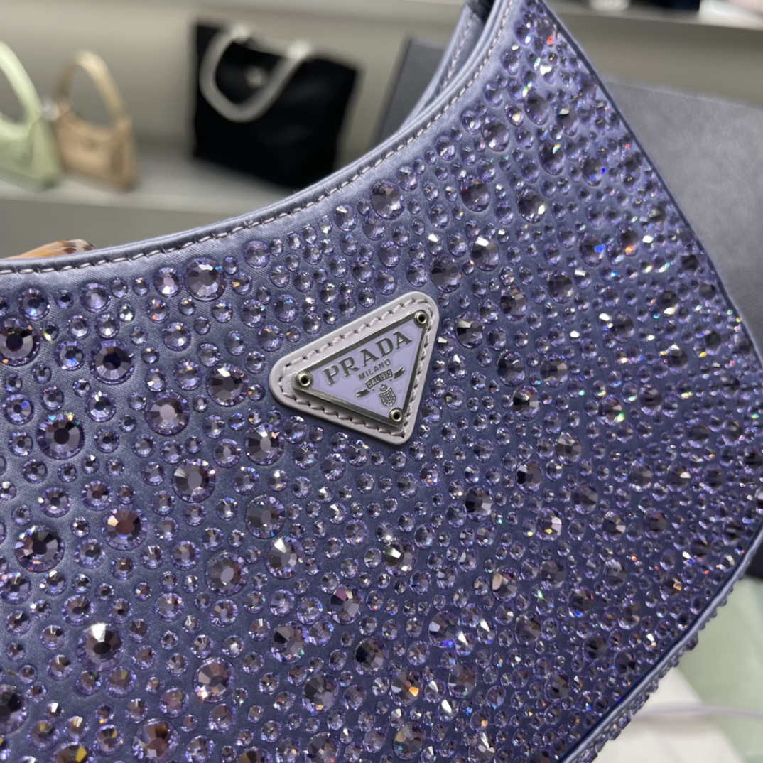 Replica Prada 1BC169 Prada Cleo satin bag with appliqués Purple