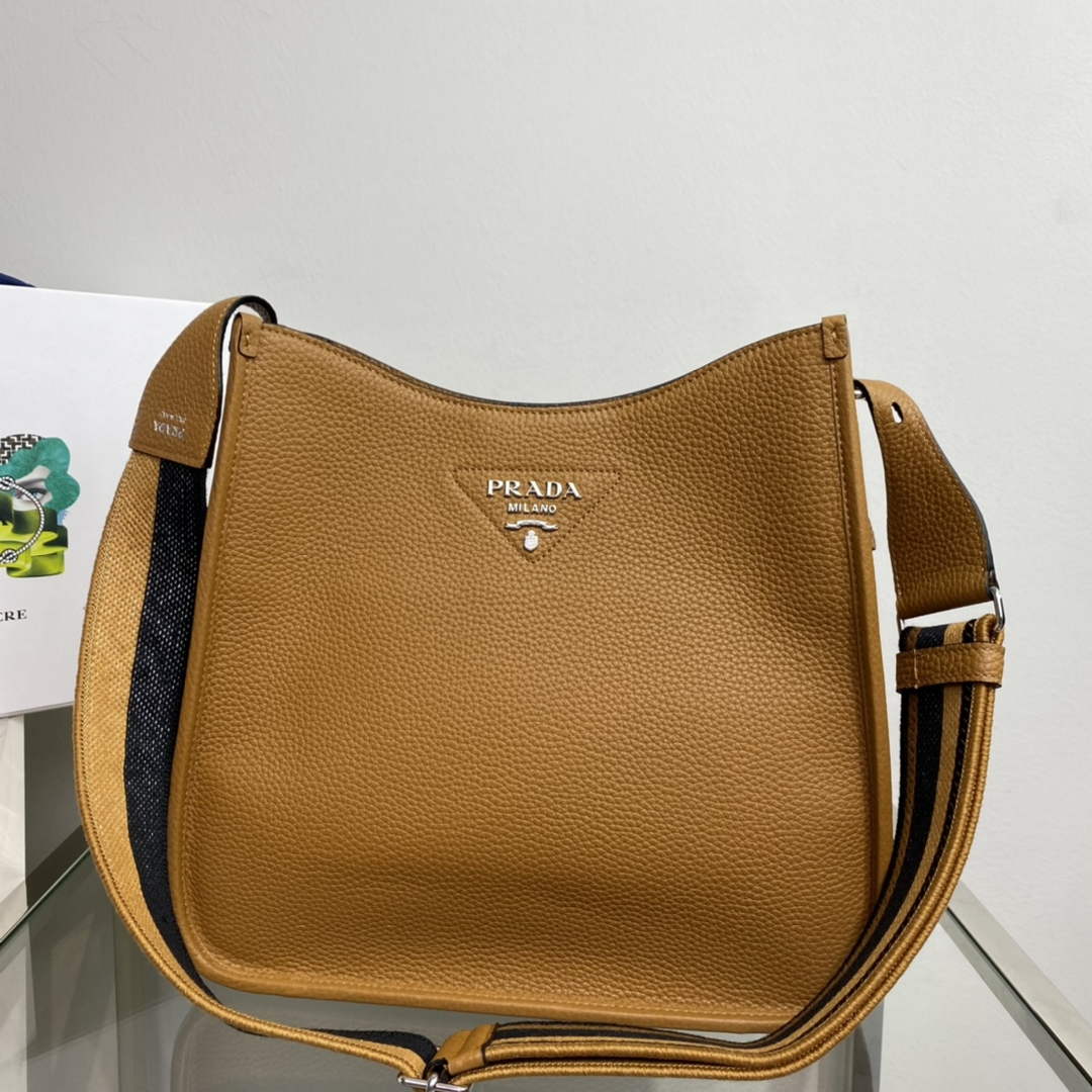 Replica Prada Leather hobo bag 1BC073 Tan