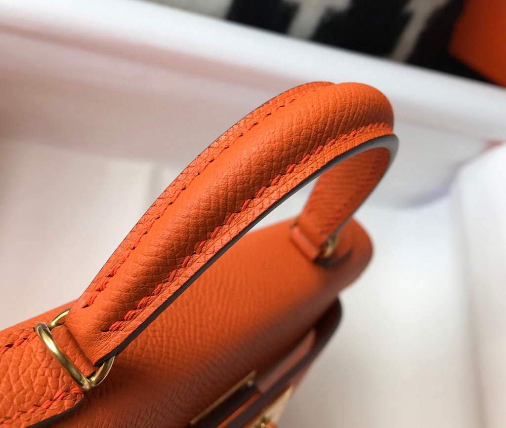 Replica Hermes Kelly Bag Hermes 19CM Epsom Shoulder Mini Bag Orange 20464
