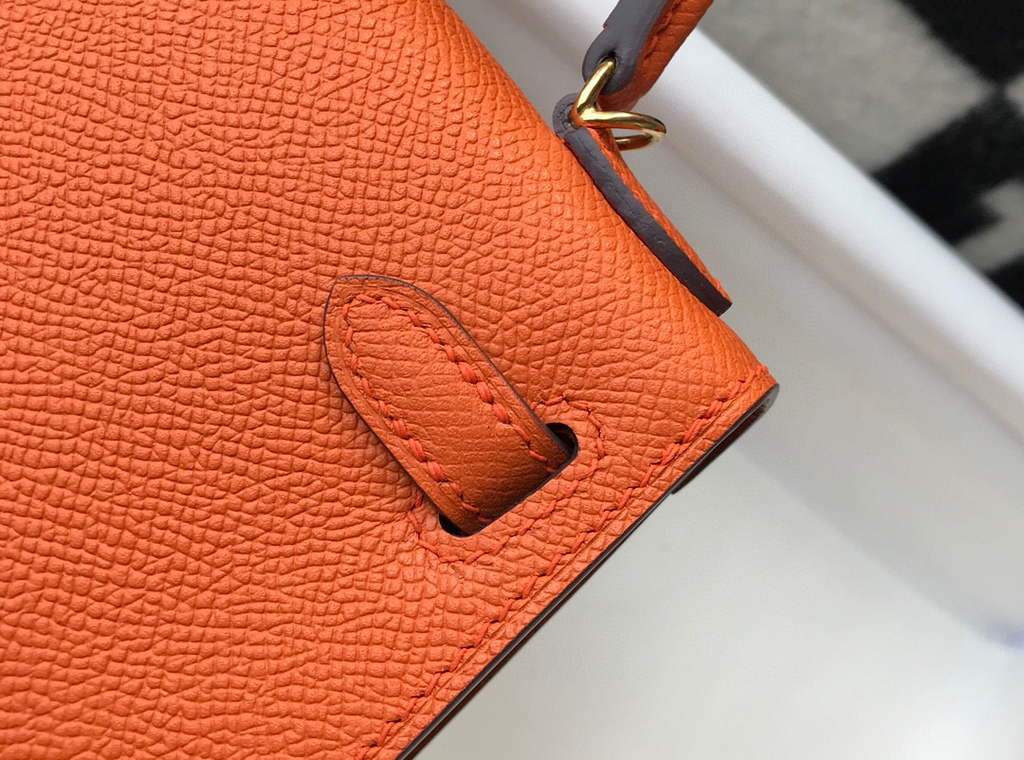 Replica Hermes Kelly Bag Hermes 19CM Epsom Shoulder Mini Bag Orange 20464