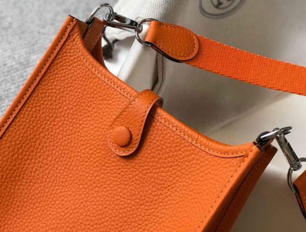 Replica Hermes Evelyne Bag Hermes Mini Crossbody Bag 20405 Silver Buckle Orange