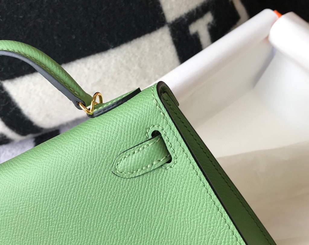 Replica Hermes Kelly Bag Hermes 19CM Epsom Shoulder Mini Bag Light green 20470
