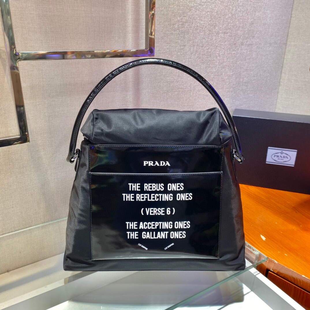 Replica Prada Signaux Nylon and Leather Hobo Bag 1BC160 Black