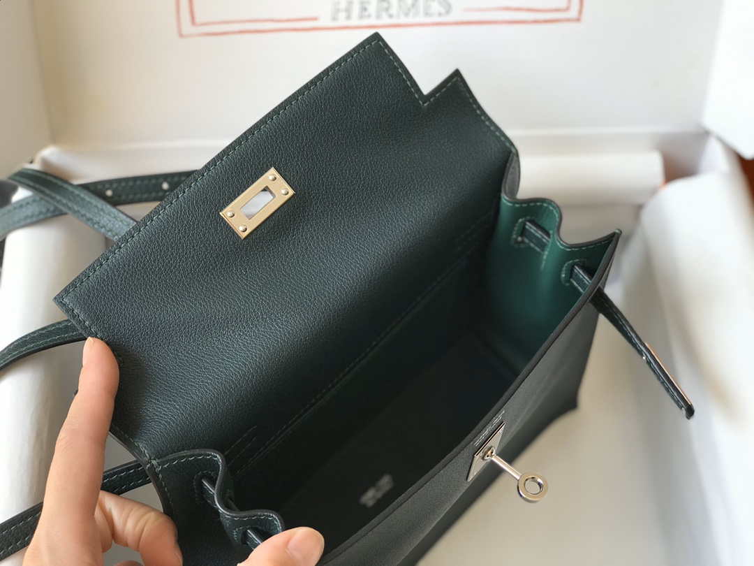 Replica Hermes Kelly Danse 22cm Leather Bag 20354 Dark Green