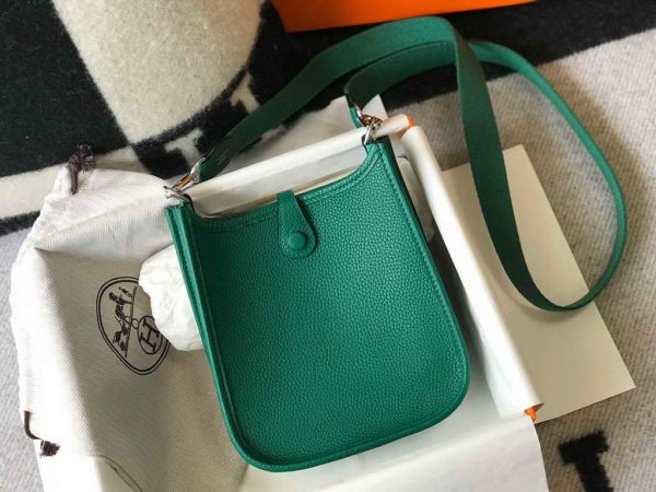 Replica Hermes Evelyne Bag Hermes Mini Crossbody Bag 20404 Silver Buckle Dark Green