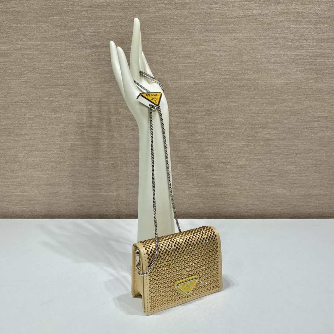 Replica Prada Crystal-studded card holder with shoulder strap 1MR024 Yellow Crystal