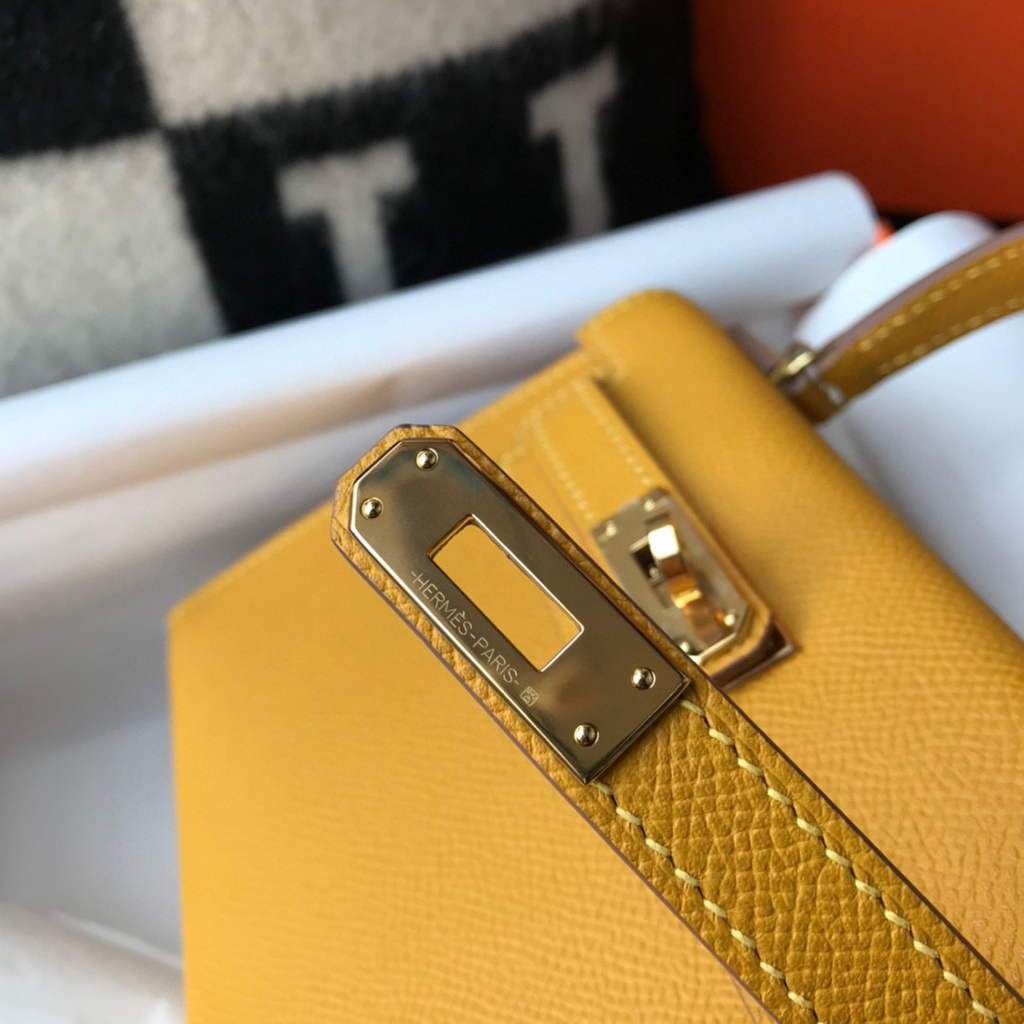 Replica Hermes Kelly Bag Hermes 19CM Epsom Shoulder Mini Bag Yellow 20463