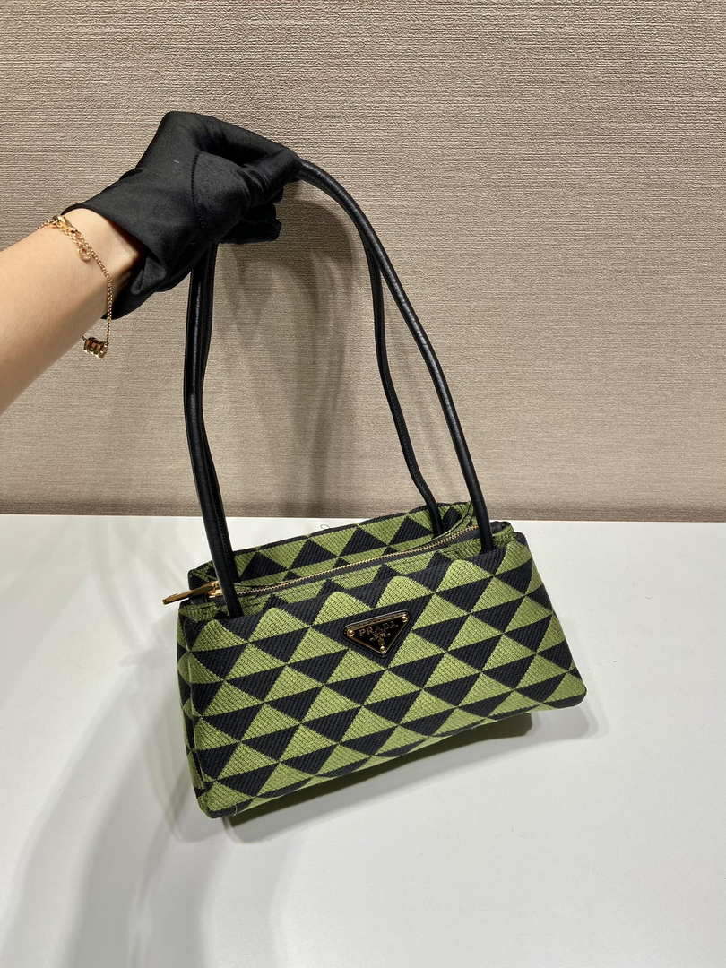 Replica Prada 1BA368 From The Runway Small embroidered fabric Prada Symbole bag Black Ivy Green