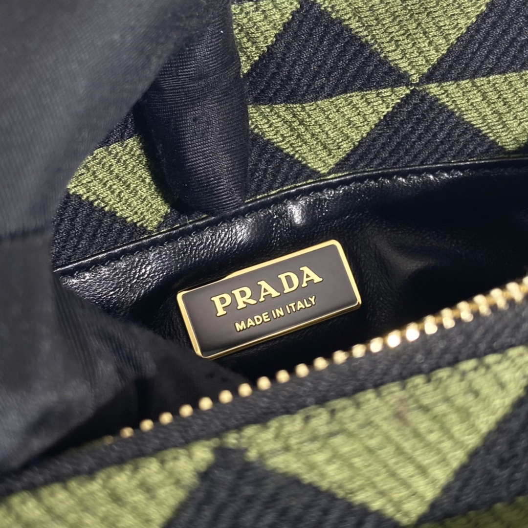 Replica Prada 1BA368 From The Runway Small embroidered fabric Prada Symbole bag Black Ivy Green