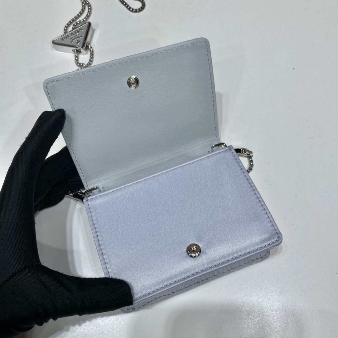 Replica Prada Crystal-studded card holder with shoulder strap 1MR024 White Crystal