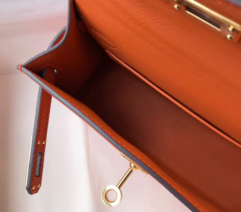 Replica Hermes Kelly Bag Hermes 19CM Epsom Shoulder Mini Bag Orange 20464