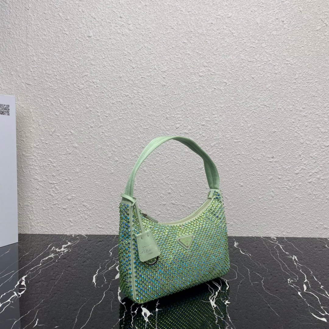 Replica Prada 1NE515 Satin mini-bag with artificial crystals Green