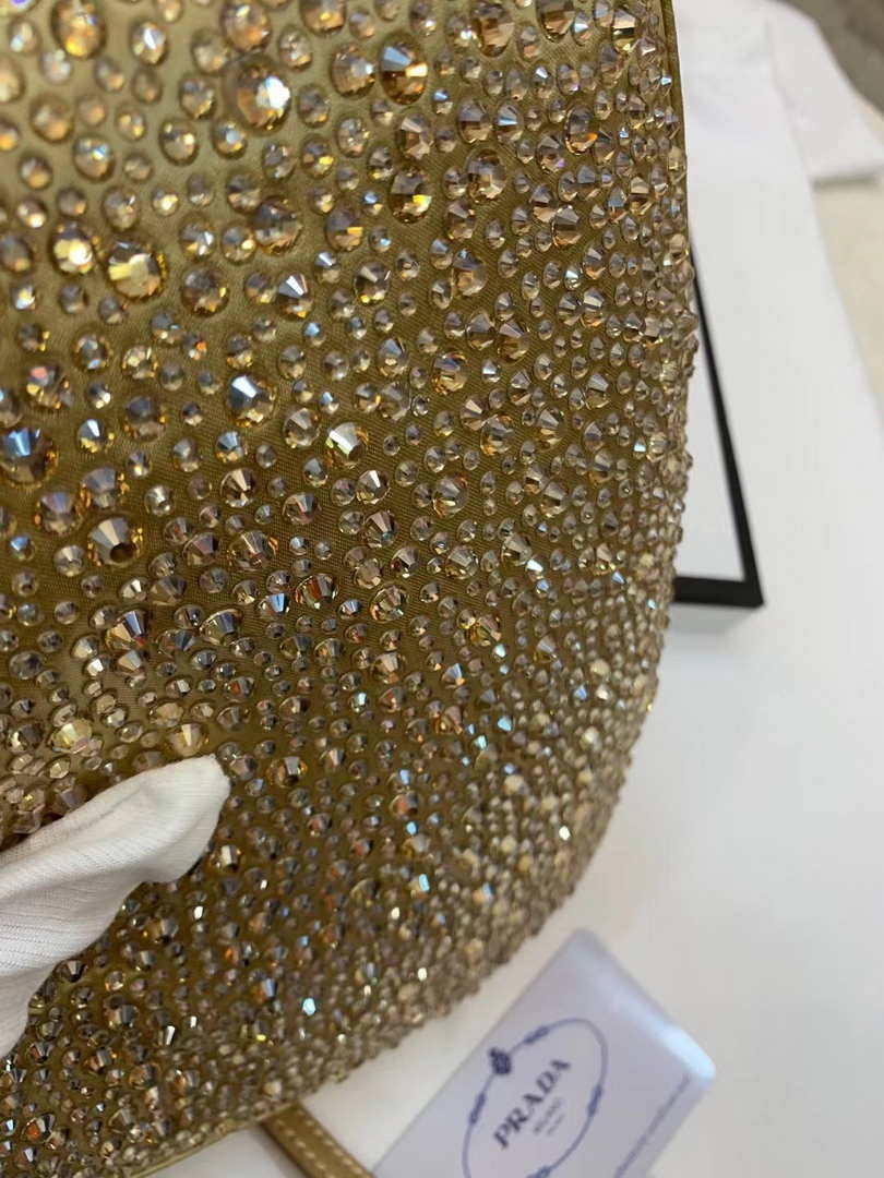 Replica Prada 1BC169 Prada Cleo satin bag with appliqués Gold