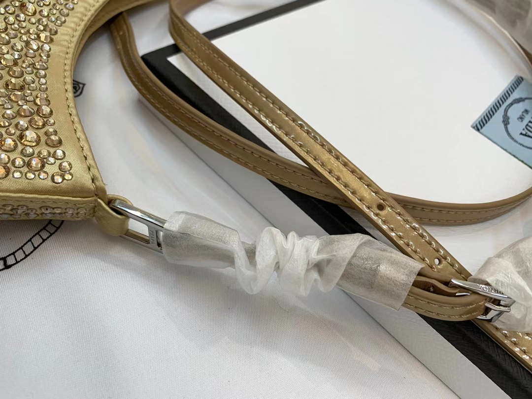 Replica Prada 1BC169 Prada Cleo satin bag with appliqués Gold