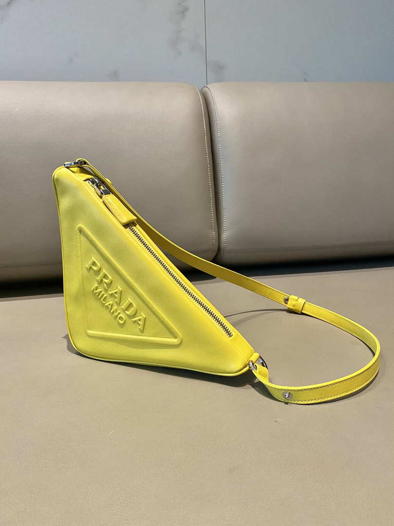Replica Prada 1NQ043 Triangle leather pouch Yellow