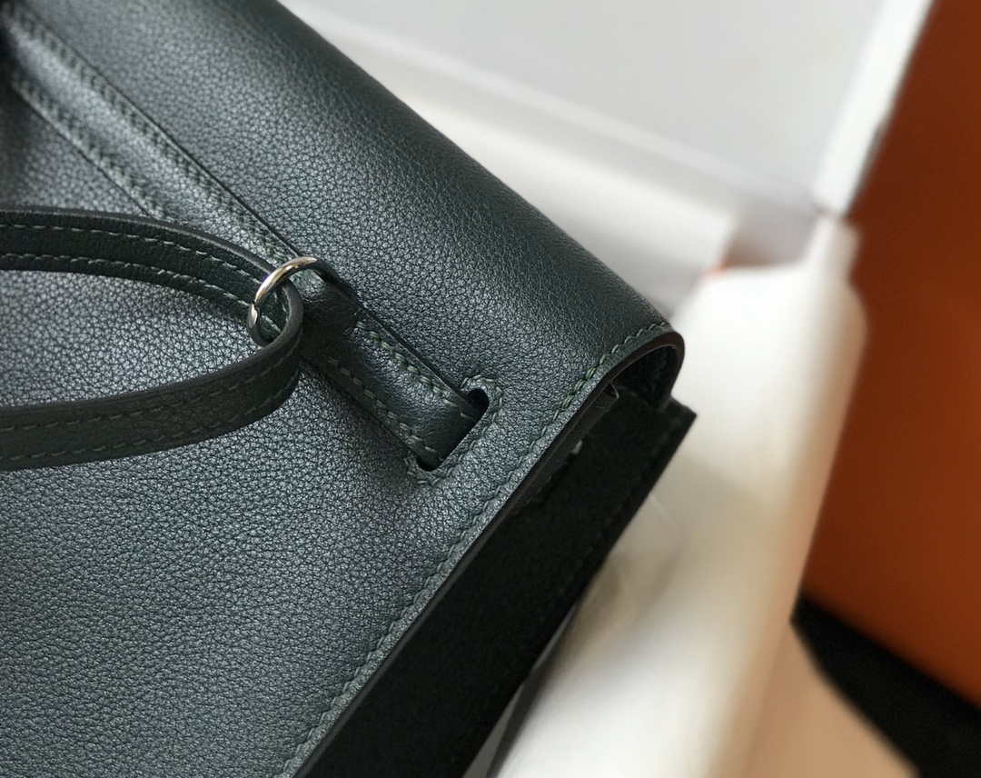 Replica Hermes Kelly Danse 22cm Leather Bag 20354 Dark Green