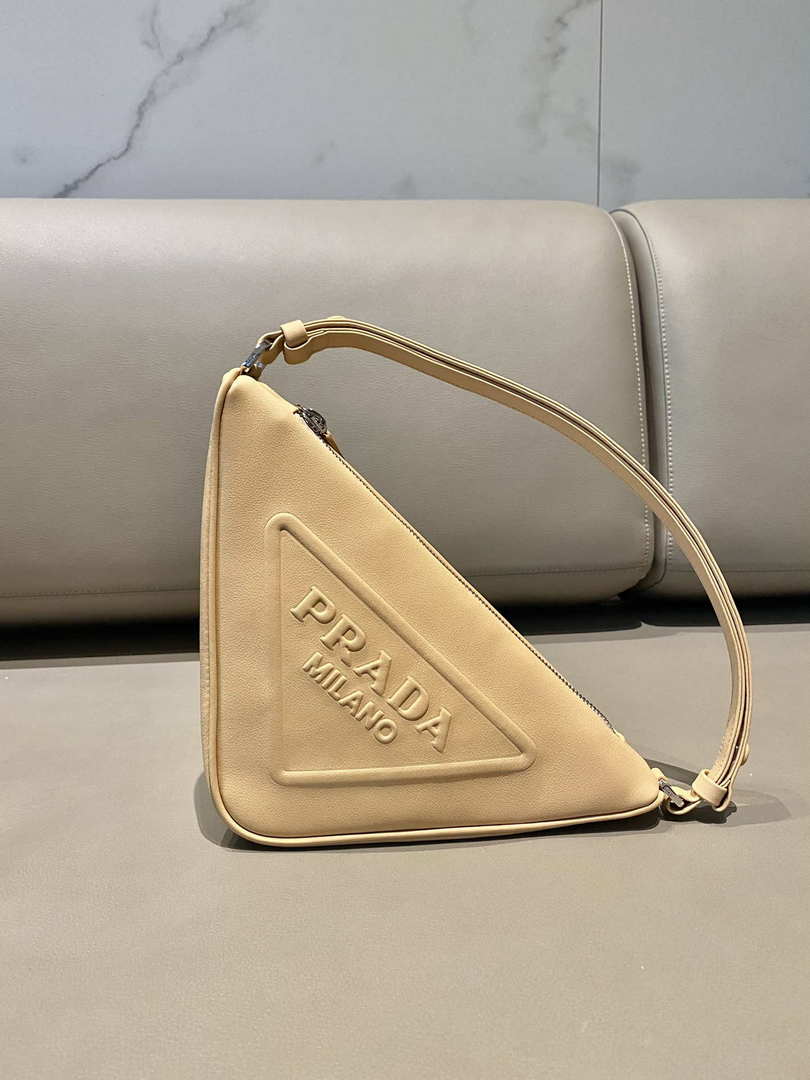 Replica Prada 1NQ043 Triangle leather pouch Apricot