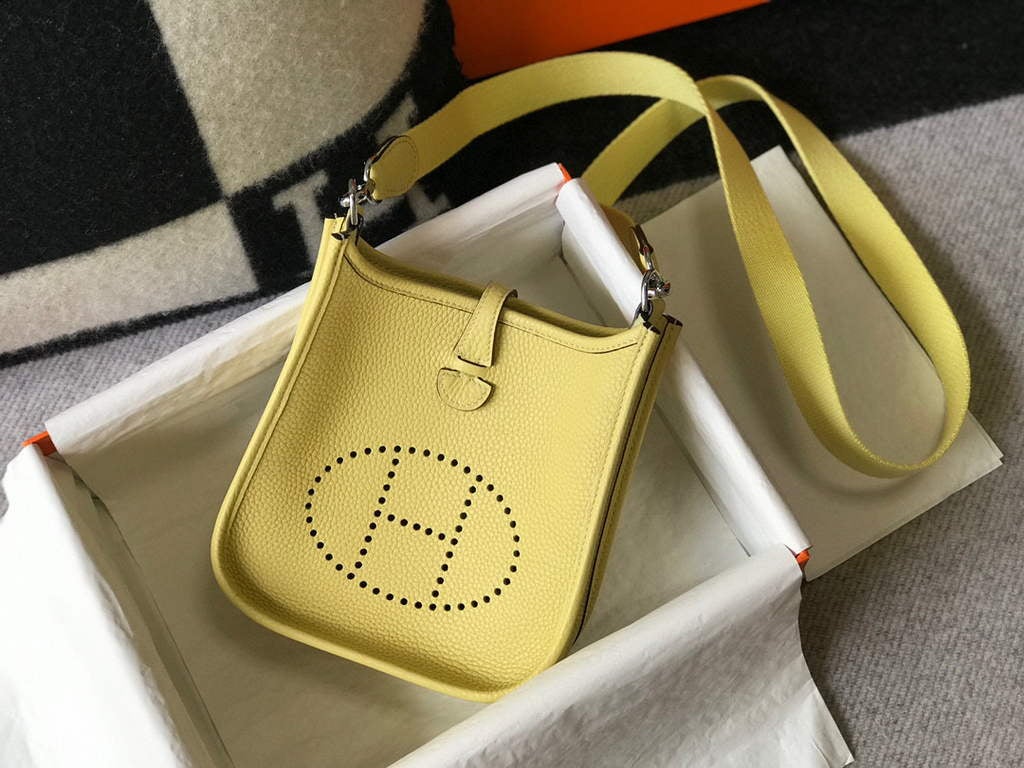 Replica Hermes Evelyne Bag Designer Hermes Mini Crossbody Real Bag 20434 Light Yellow