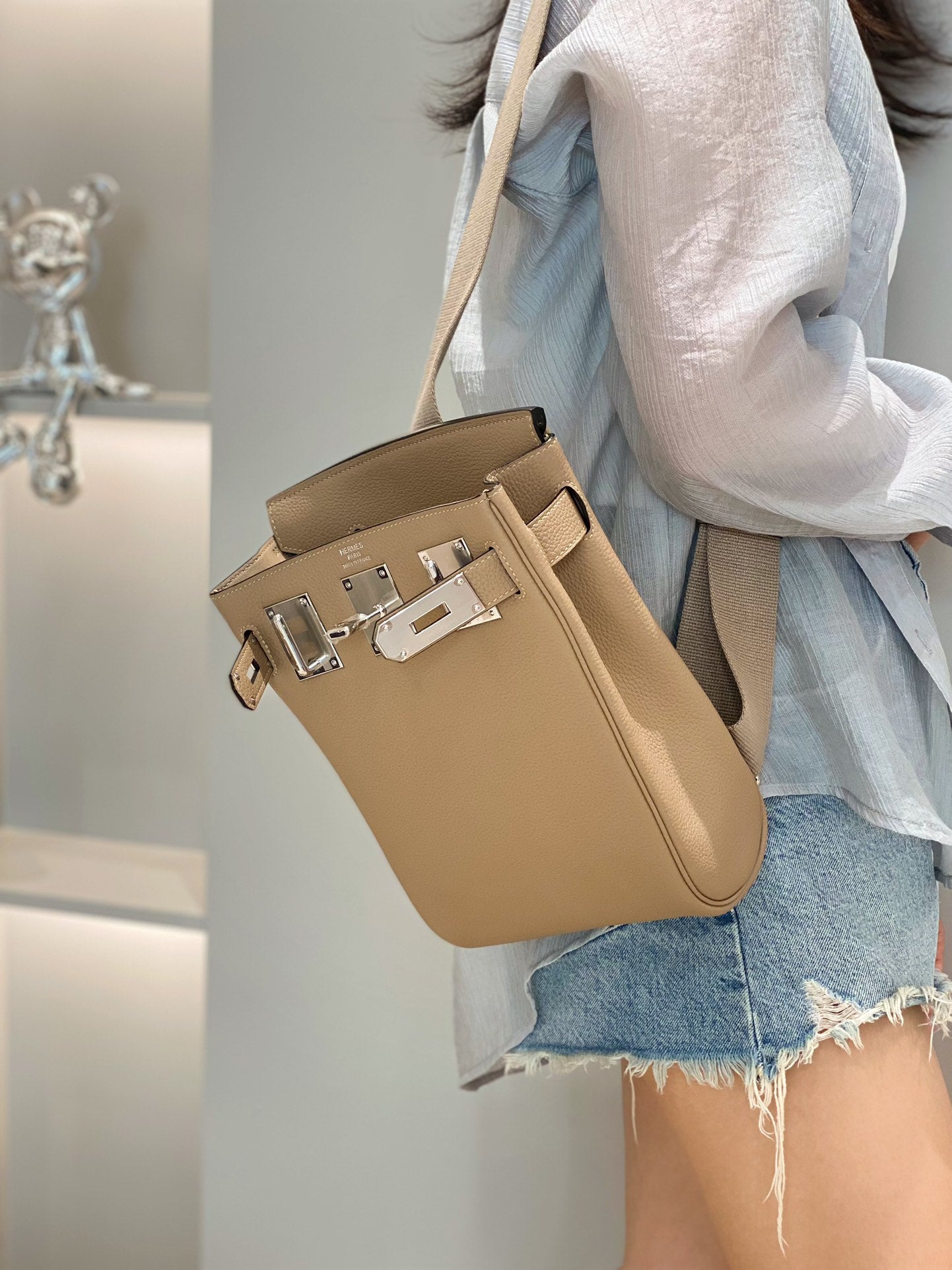 Replica Hermes H083591CK89 Hac a Dos GM backpack Trench coat gray