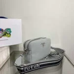 Replica Prada Leather bag with shoulder strap 1BH082 Gray