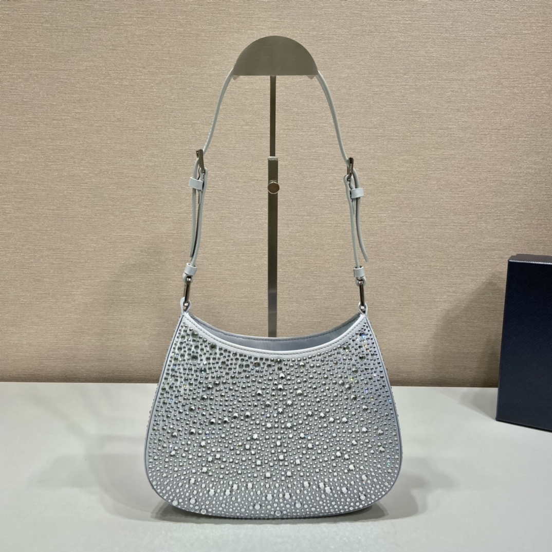 Replica Prada 1BC169 Prada Cleo satin bag with appliqués White