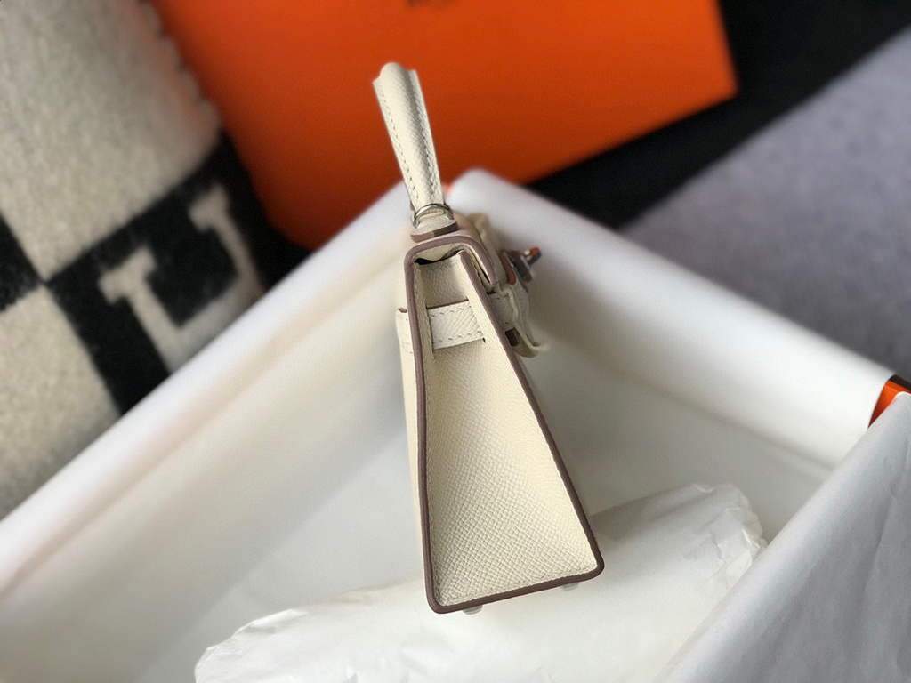 Replica Hermes Kelly Bag Hermes 19CM Epsom Shoulder Mini Bag Beige Silver buckle 20457