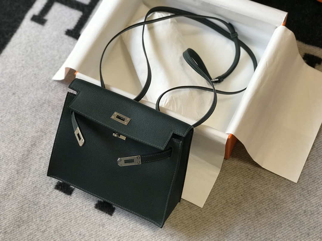 Replica Hermes Kelly Danse 22cm Leather Bag 20354 Dark Green