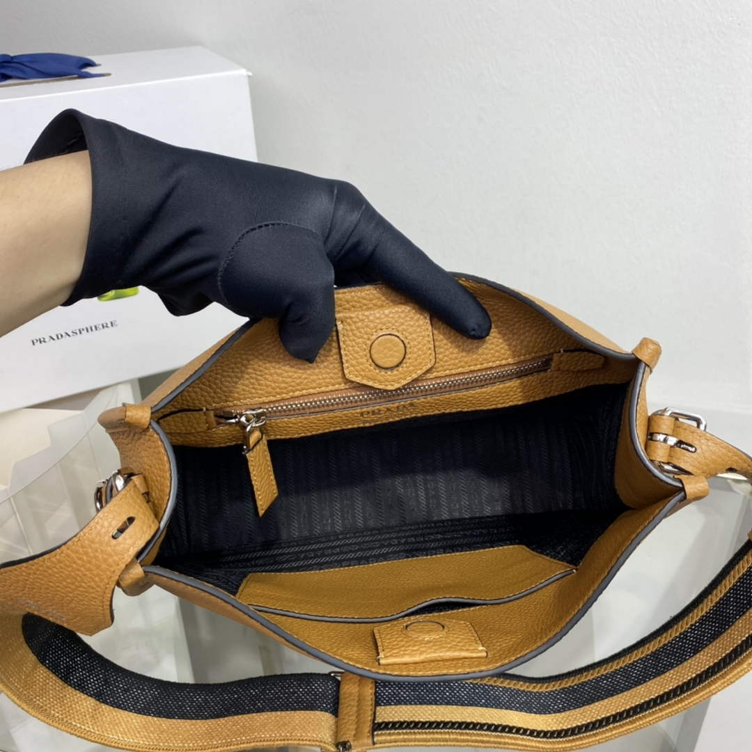 Replica Prada Leather hobo bag 1BC073 Tan