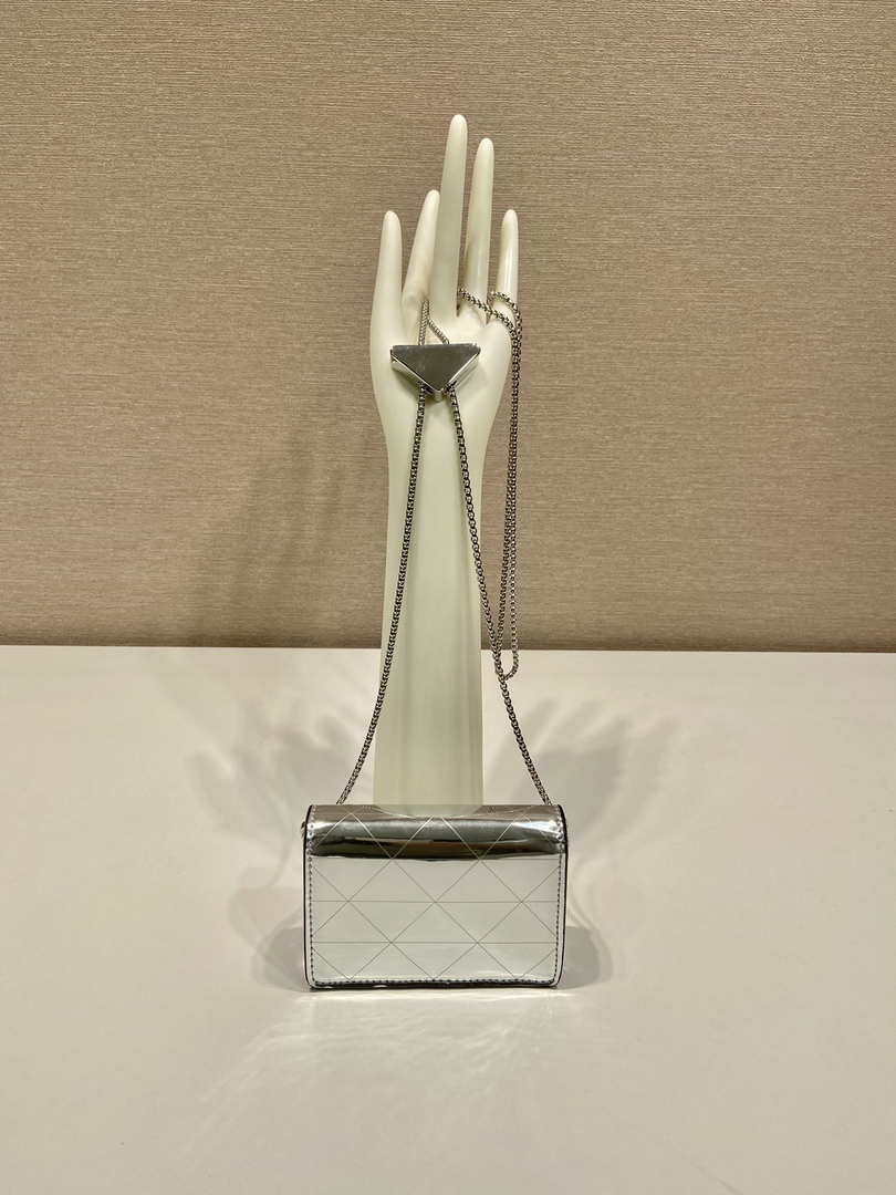 Replica Prada studded card holder with shoulder strap 1MR024 Silver