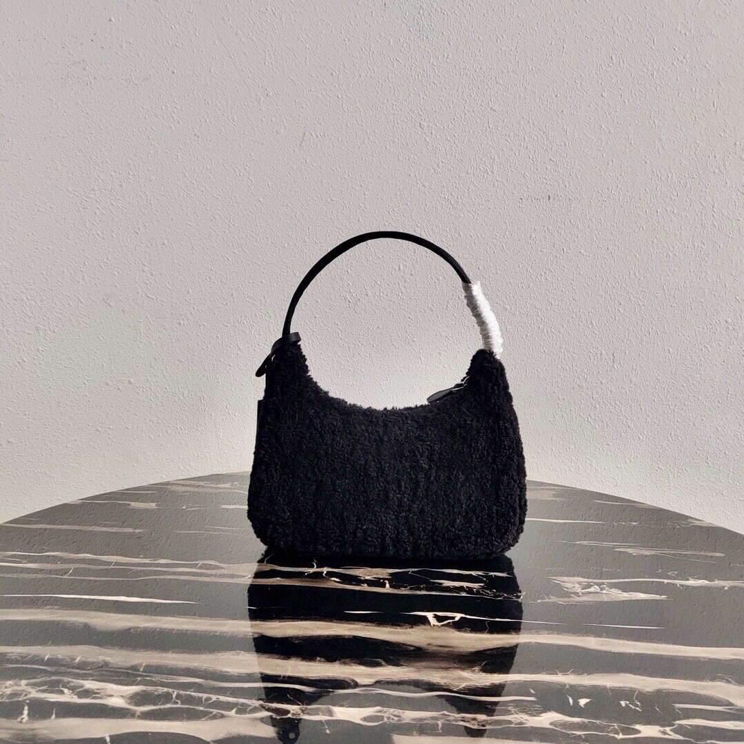 Replica Prada 1NE515 Re Edition 2000 Shearling Mini Bag Black