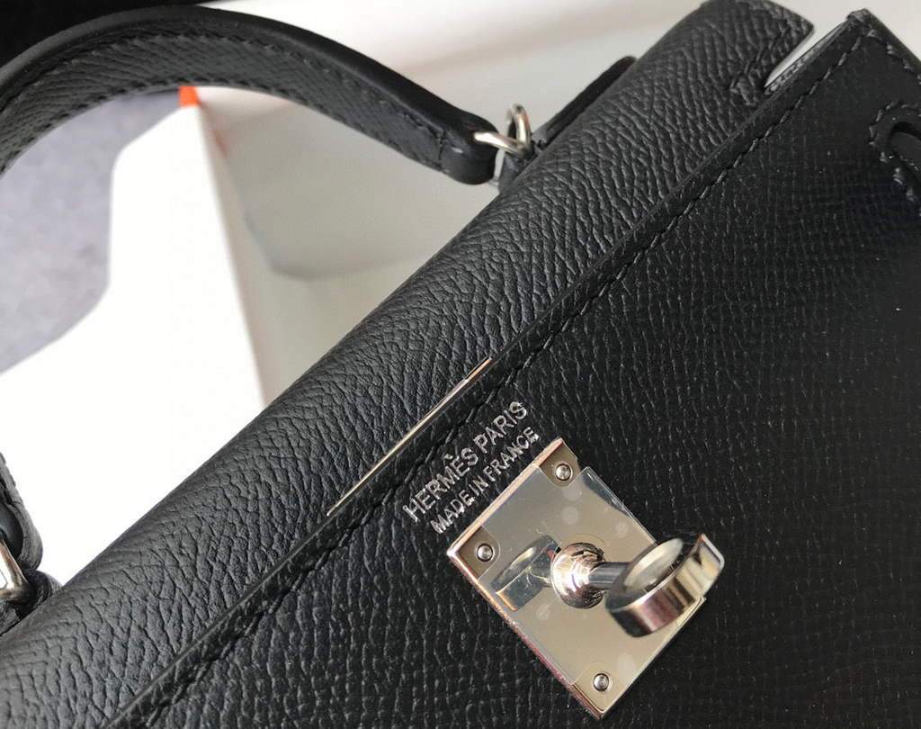 Replica Hermes Kelly Bag Hermes 19CM Epsom Shoulder Mini Bag Black Silver buckle 20456