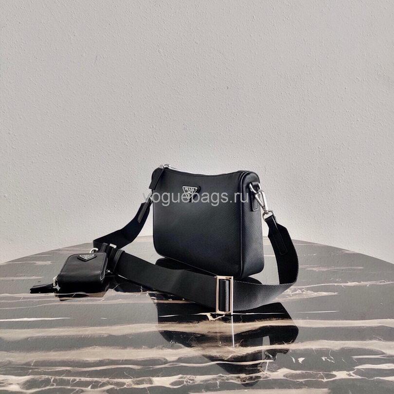 Replica Prada 2VH113 Saffiano Leather Shoulder Bag in Black