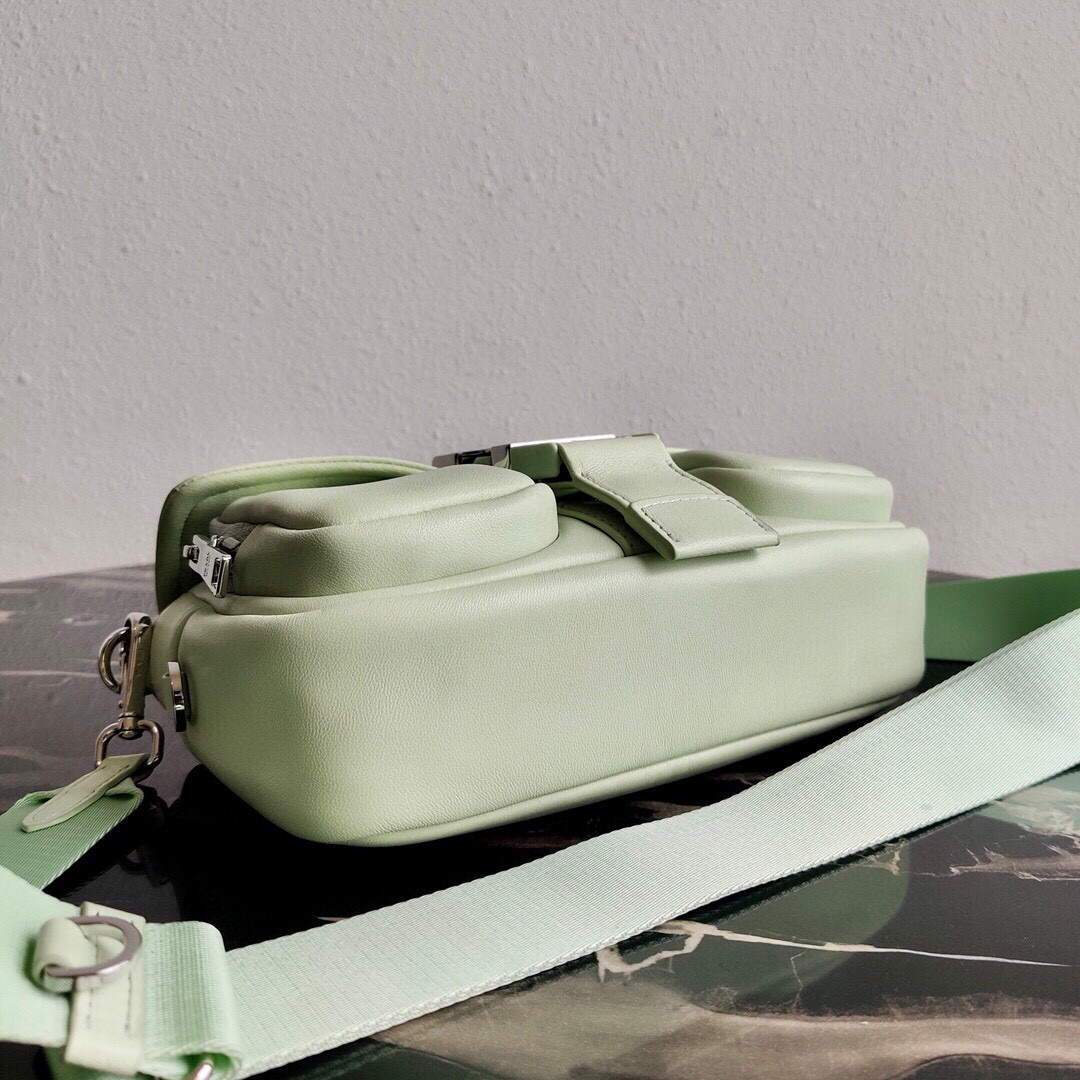 Replica Prada Pocket Nylon and Brushed Leather Bag 1BD295 Green