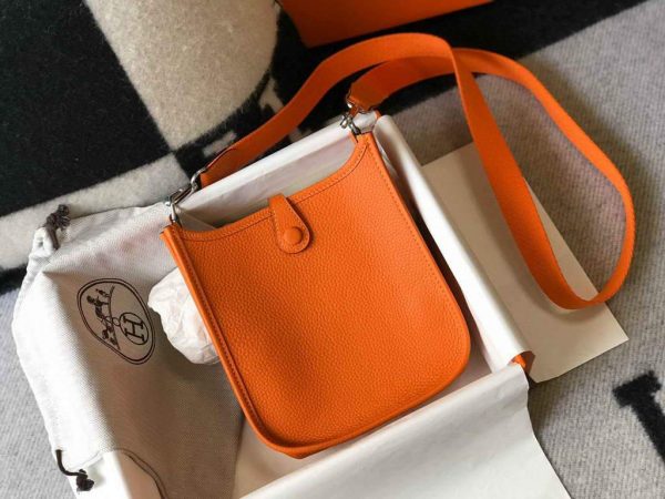 Replica Hermes Evelyne Bag Hermes Mini Crossbody Bag 20405 Silver Buckle Orange