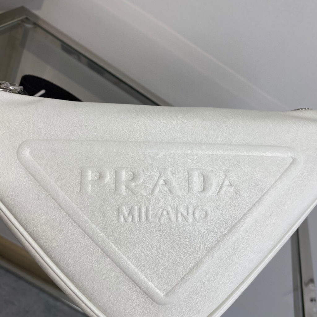 Replica Prada Leather Prada Triangle shoulder bag 1BH190 White