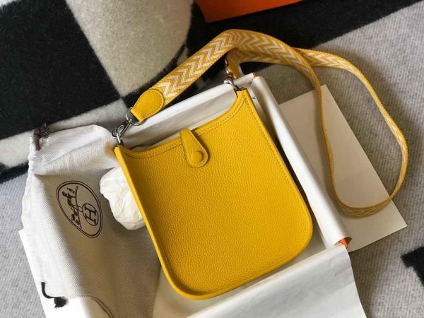 Replica Hermes Evelyne Bag Hermes Mini Crossbody Bag 20408 Silver Buckle Yellow