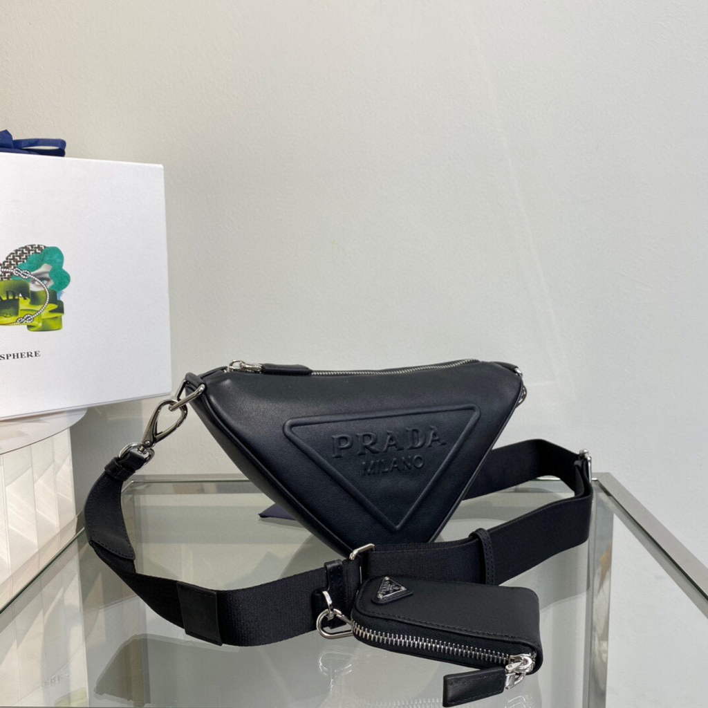 Replica Prada Leather Prada Triangle shoulder bag 1BH190 Black