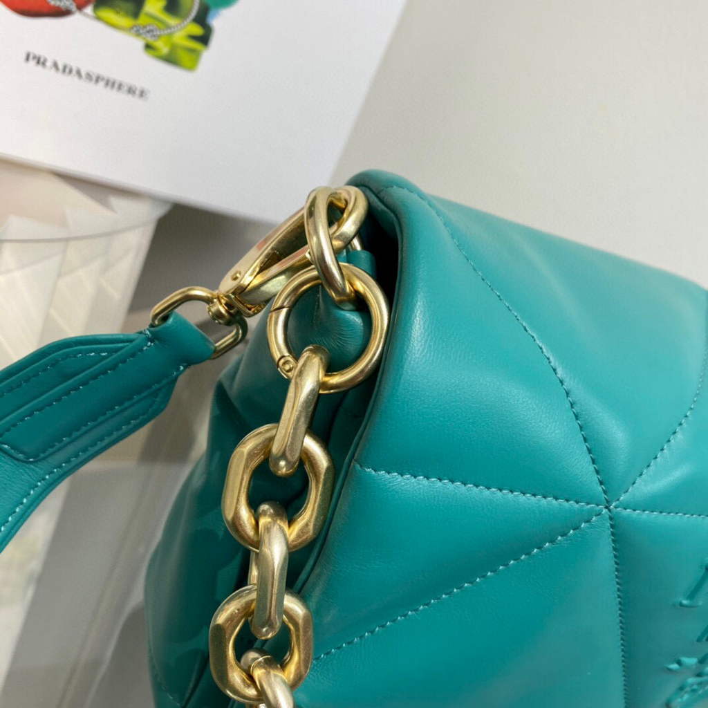Replica Prada Padded nappa leather shoulder bag 1BD306 Green