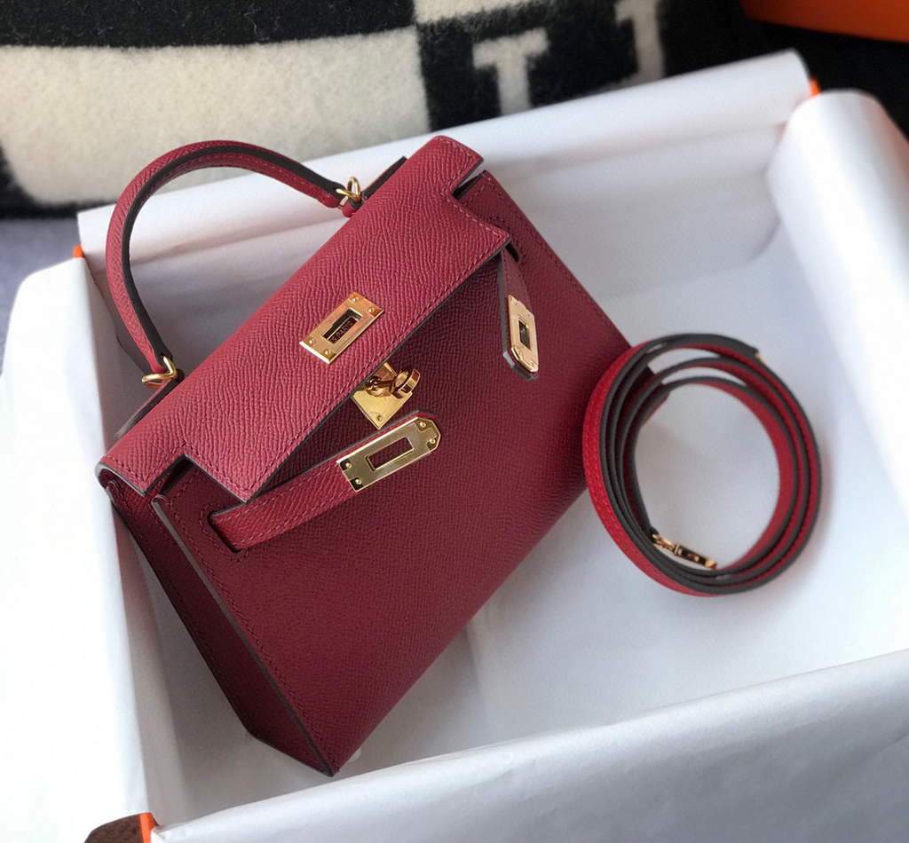 Replica Hermes Kelly Bag Hermes 19CM Epsom Shoulder Mini Bag Wine red 20462