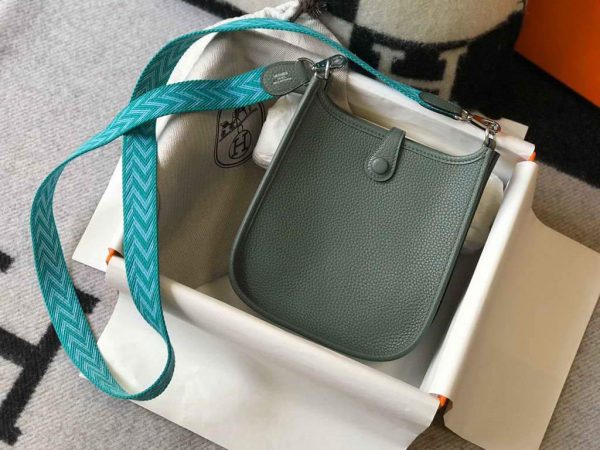 Replica Hermes Evelyne Bag Hermes Mini Crossbody Bag 20412 Silver Buckle Dark Green